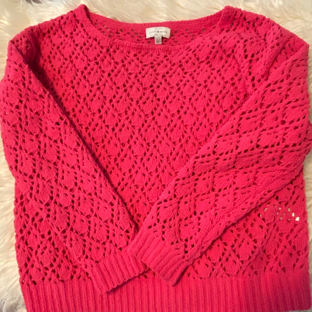 Lucky Brand pink crochet sweater